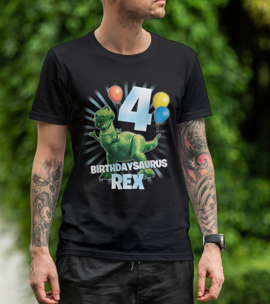Disney Pixar Toy Story Birthdaysaurus Rex 4 Balloons Party T-Shirt