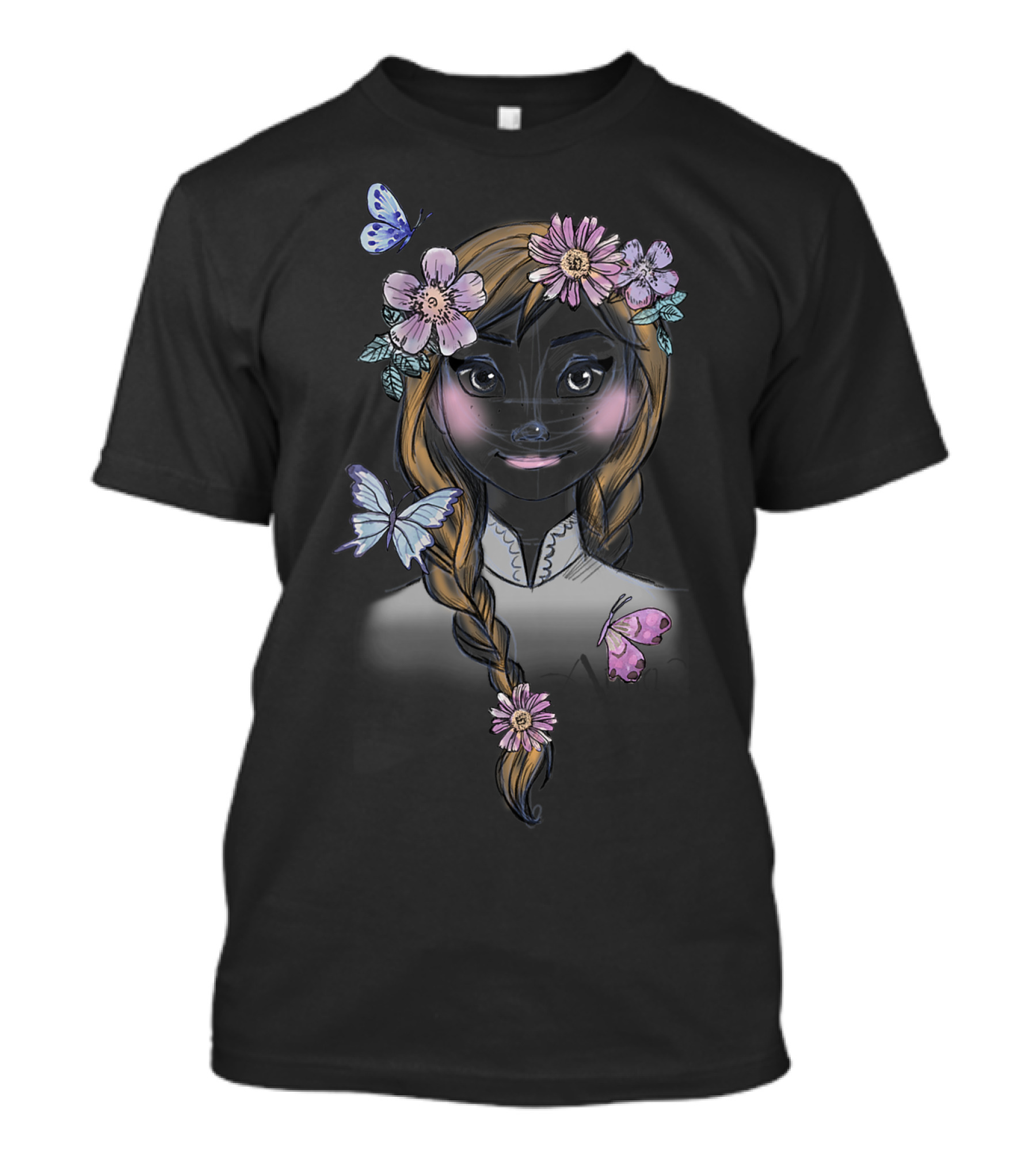 Disney Frozen Anna Drawn Flowers Butterflies T-Shirt
