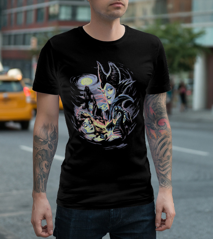 Disney Sleeping Beauty Maleficent and Aurora Enchanted Castle Scene T-Shirt