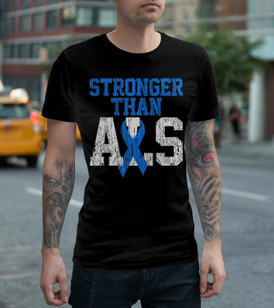 Stronger Than ALS Blue Ribbon ALS Warrior T-Shirt