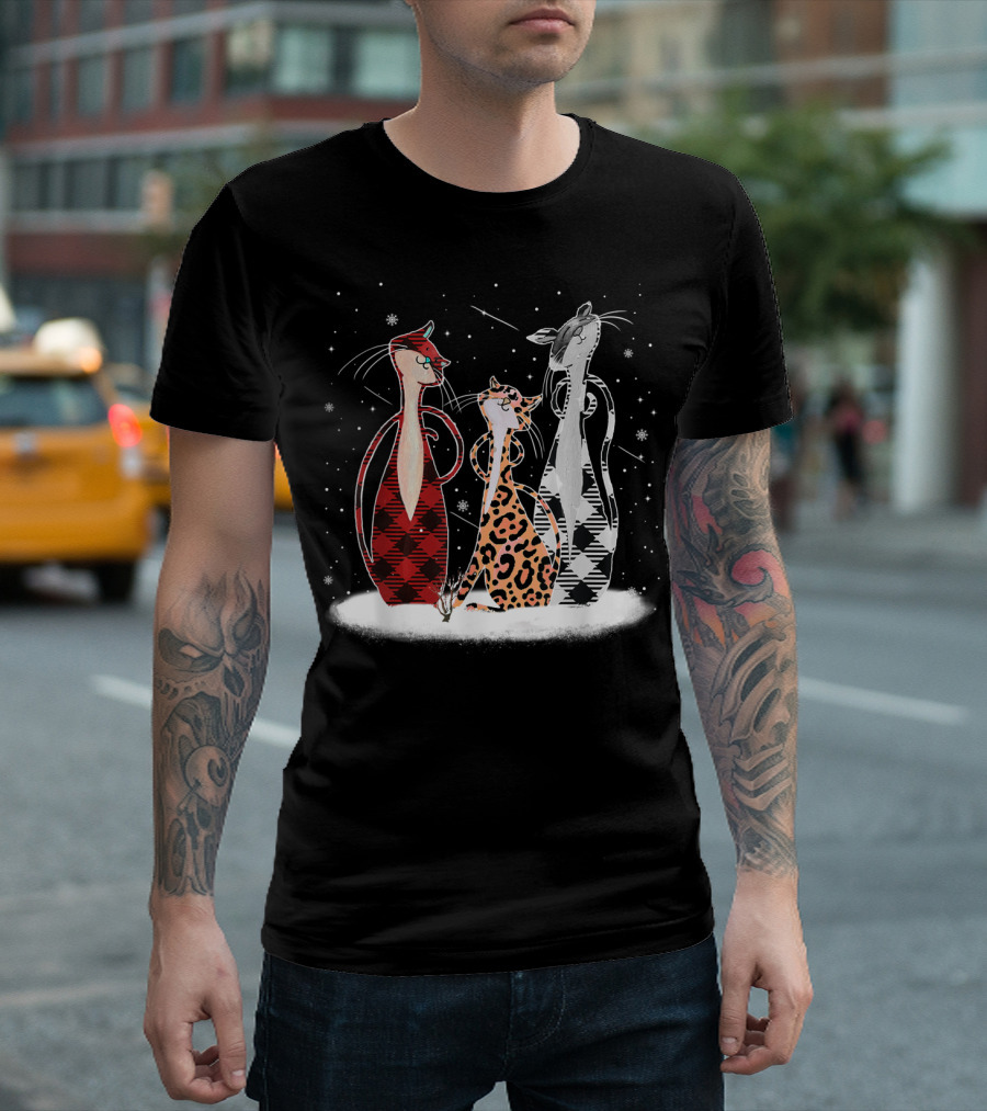 Cat Leopard Buffalo Plaid Prints Snowflake Trio T-Shirt