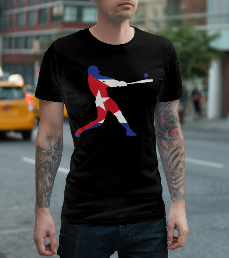 Cuba Baseball Player Silhouette With Cuban Flag Colors T-Shirt