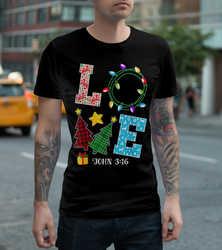 Love John 316 Christmas Xmas Family Festive Lights Trees Gift T-Shirt