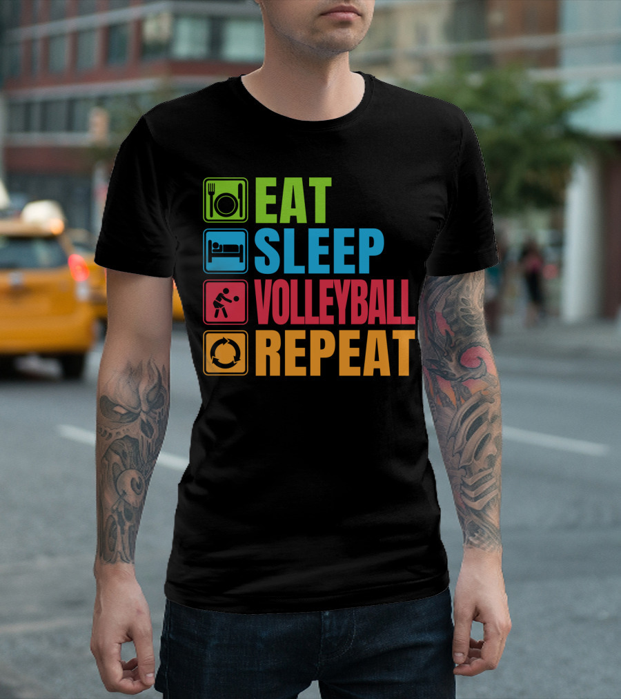 Eat Sleep Volleyball Repeat Volleyball Icons T-Shirt