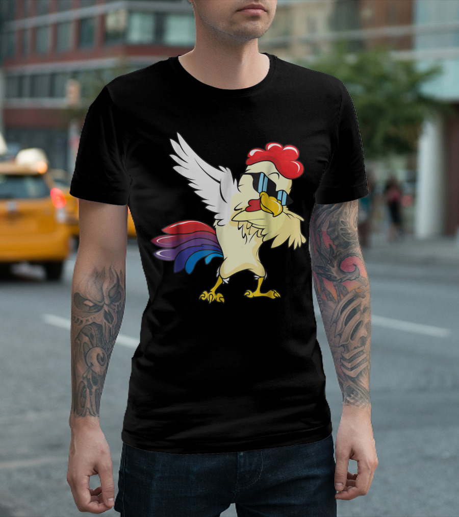 Dabbing Chicken Lover Funny Chicken Party Bird With Sunglasses T-Shirt