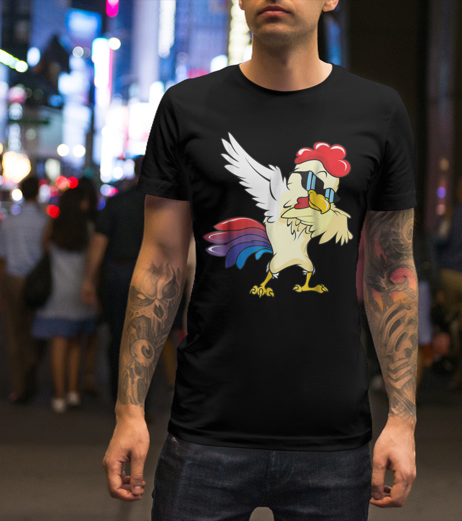 Dabbing Chicken Lover Funny Chicken Party Bird With Sunglasses T-Shirt