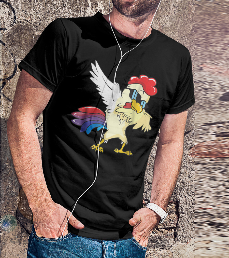 Dabbing Chicken Lover Funny Chicken Party Bird With Sunglasses T-Shirt