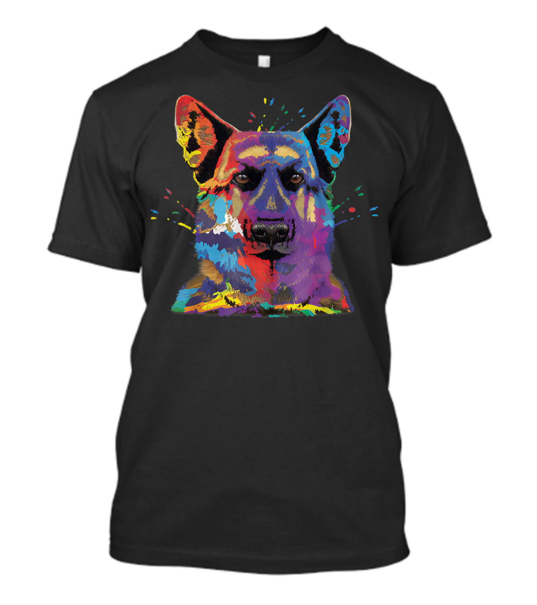 German Shepherd Dog Colorful Face Splash T-Shirt