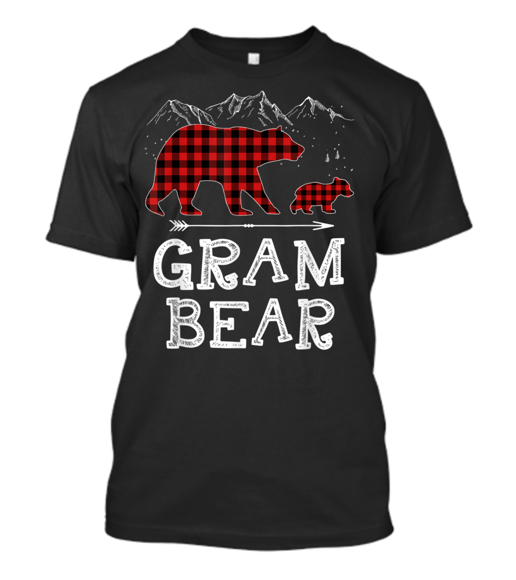Gram Bear Buffalo Plaid Christmas Mountains T-Shirt