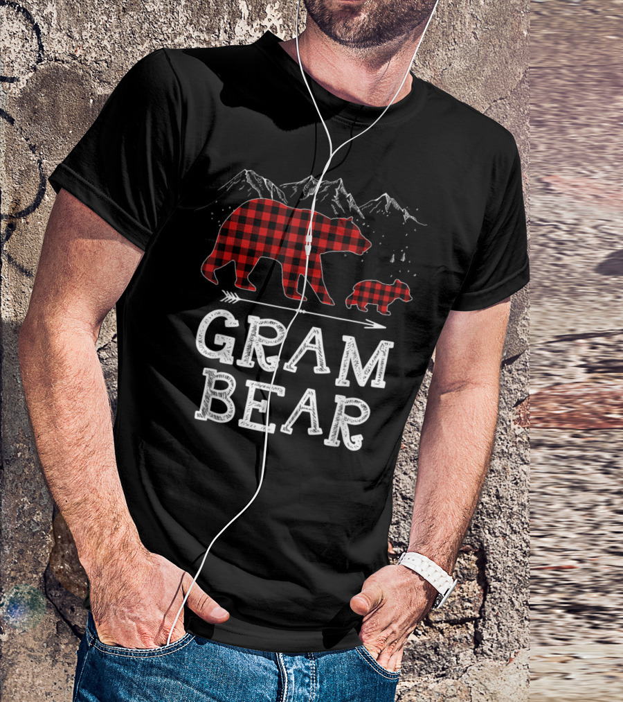 Gram Bear Buffalo Plaid Christmas Mountains T-Shirt