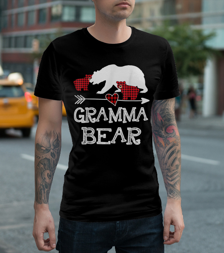 Gramma Bear Red Plaid Buffalo Heart Arrow T-Shirt