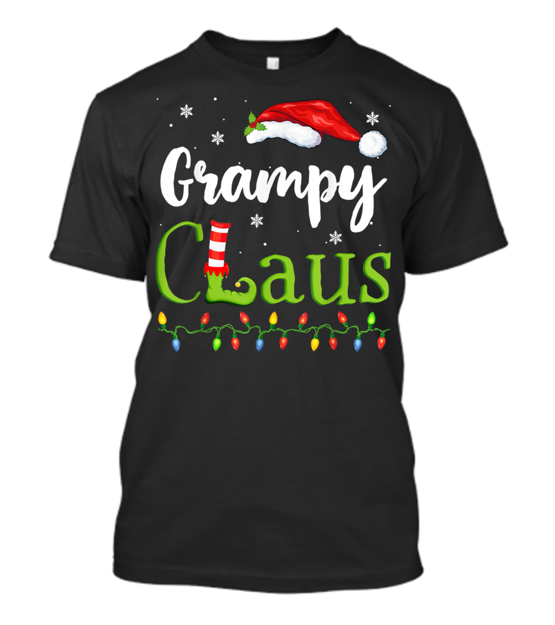 Grampy Claus Funny Family Santa Christmas Lights Hat Snowflakes T-Shirt