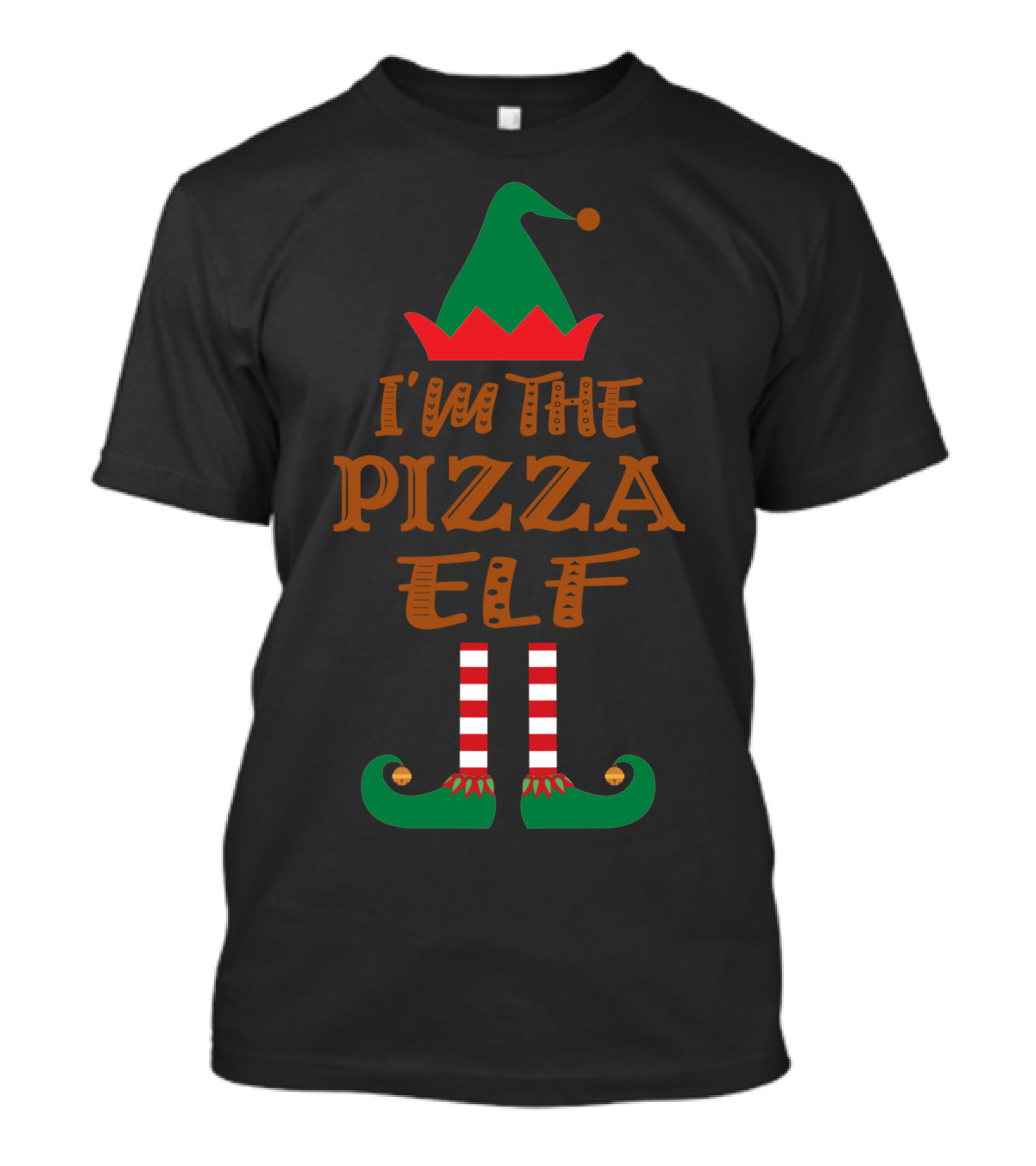 I'm The Pizza Elf Striped Socks Green Hat Holiday Costume T-Shirt