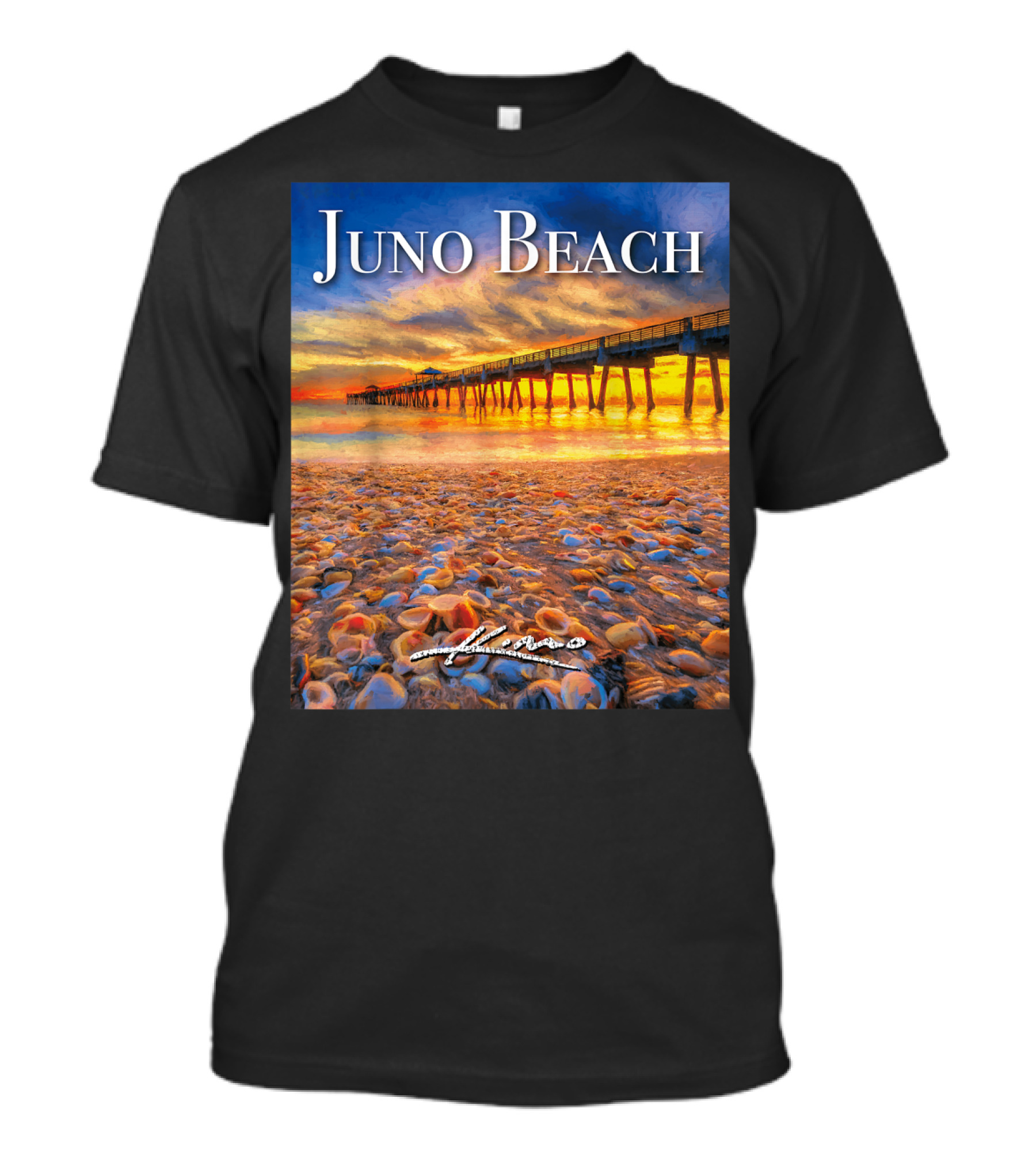Juno Beach Pier Sunrise Seashells Ocean View T-Shirt