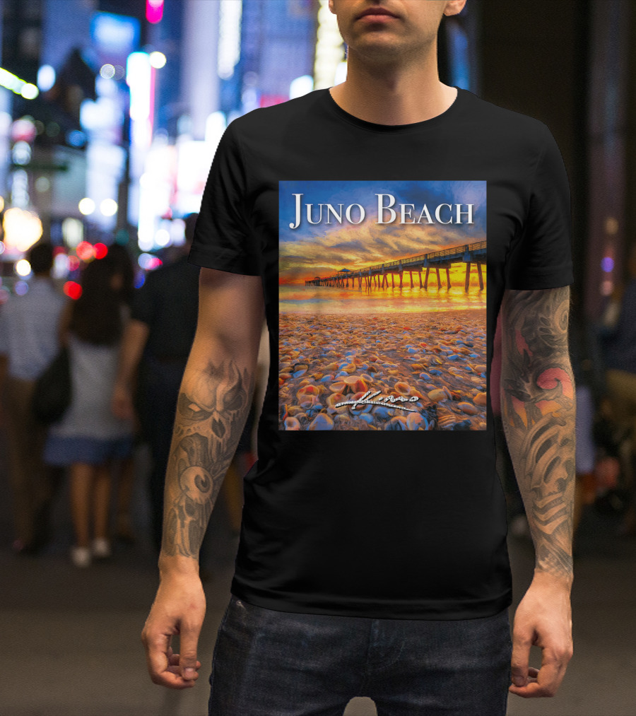 Juno Beach Pier Sunrise Seashells Ocean View T-Shirt