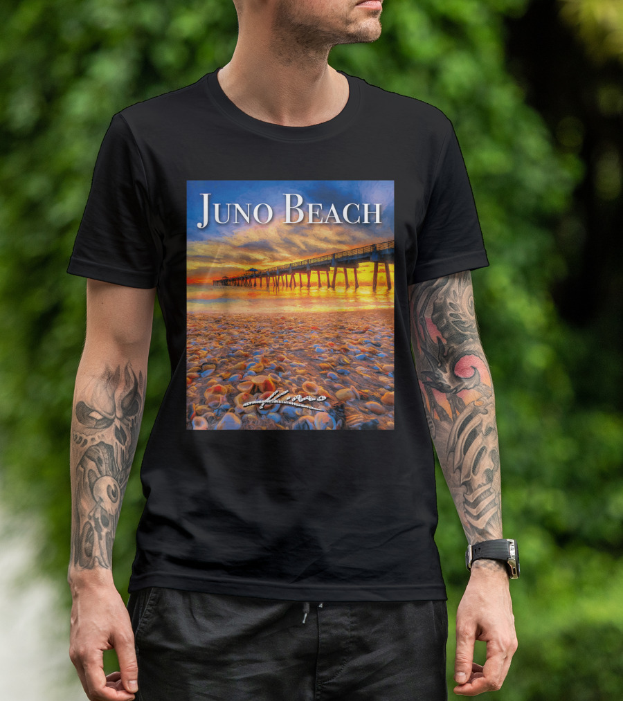 Juno Beach Pier Sunrise Seashells Ocean View T-Shirt