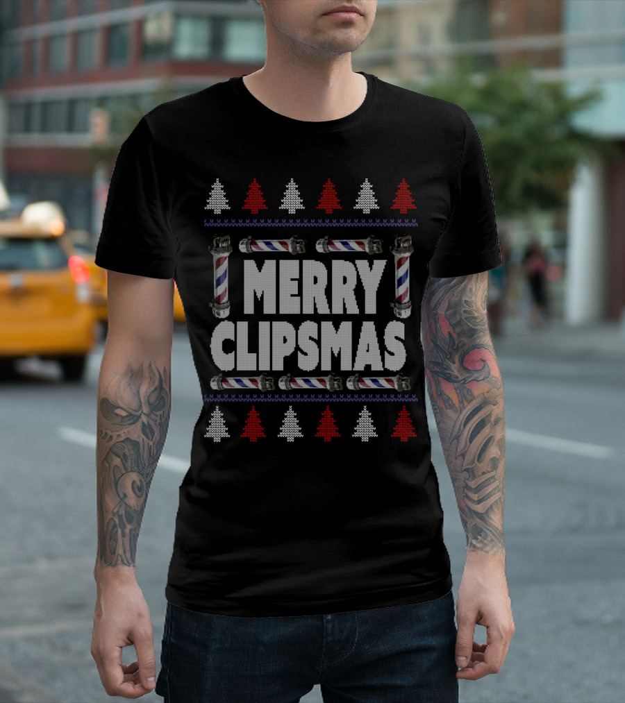Merry Clipsmas Ugly Christmas Barber Pole Festive T-Shirt