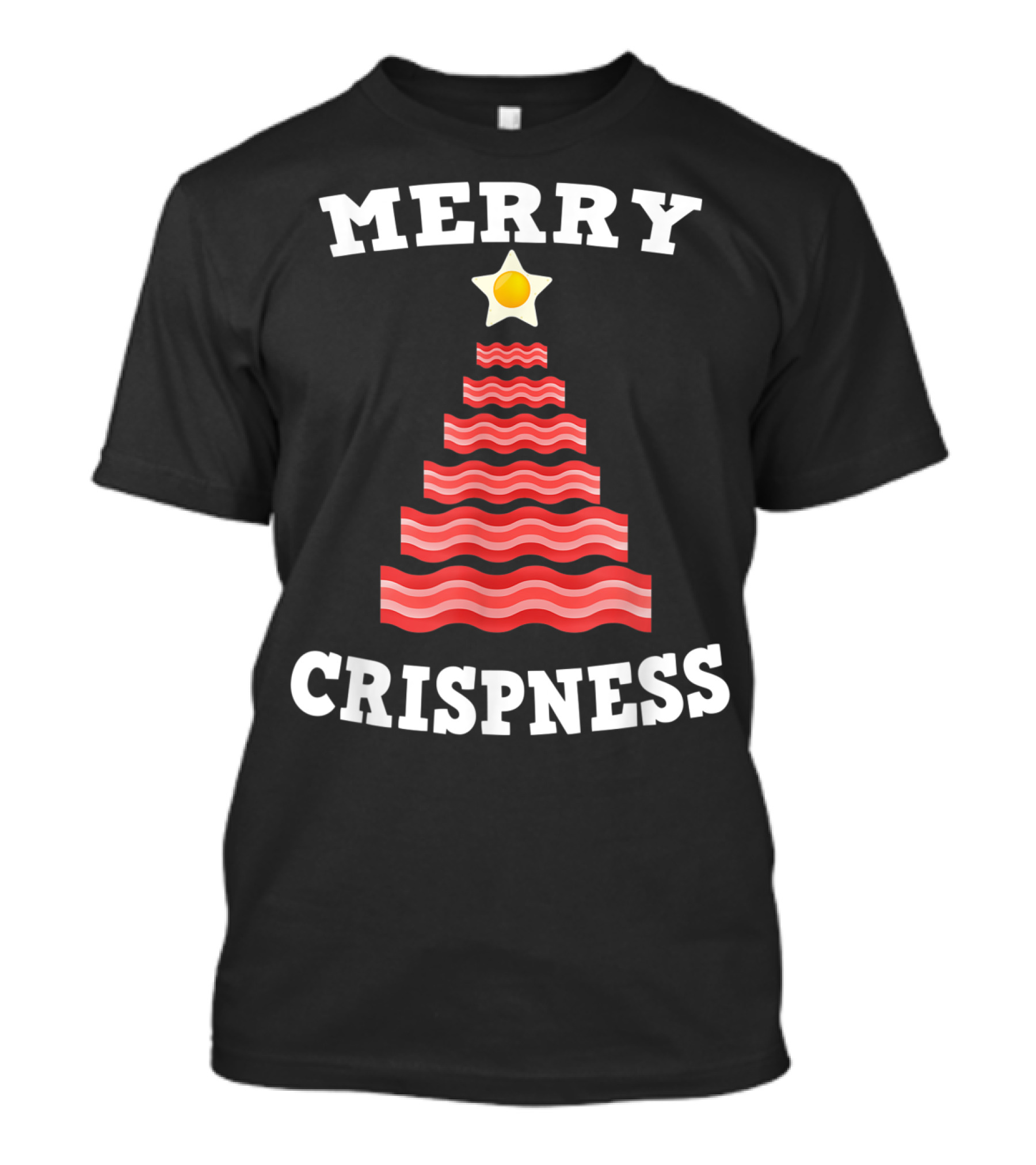 Merry Crispness Funny Bacon Tree Pun With Egg Star T-Shirt