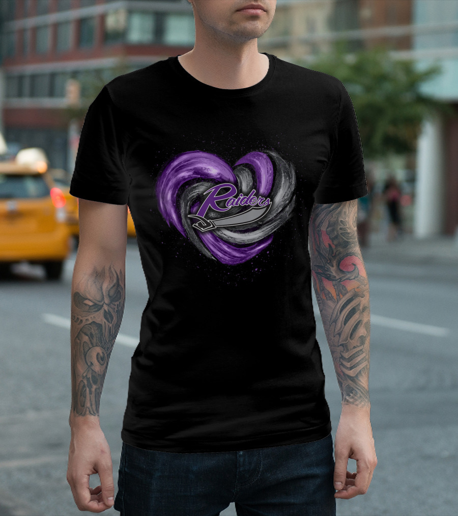 Mount Union Raiders Purple And Black Heart T-Shirt