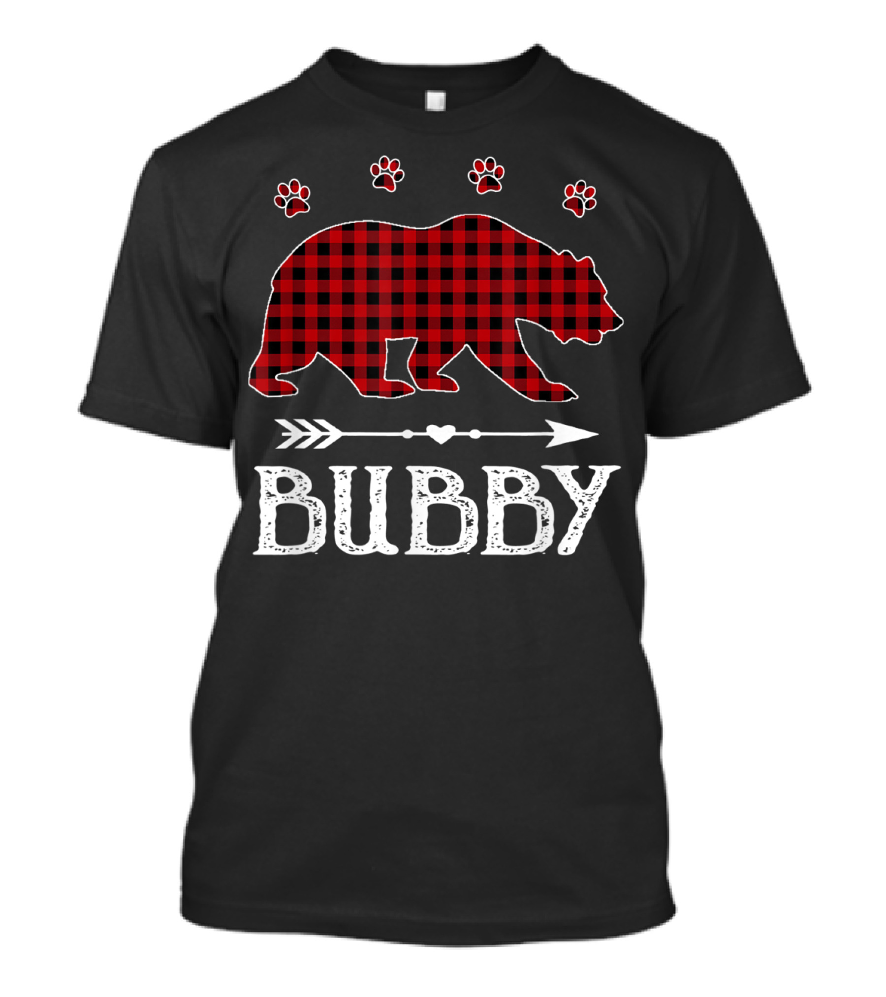 Red Plaid Buffalo Bear Bubby With Paw And Arrow Motif T-Shirt