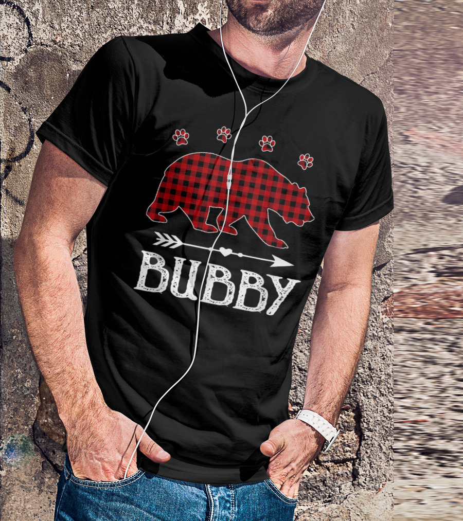 Red Plaid Buffalo Bear Bubby With Paw And Arrow Motif T-Shirt