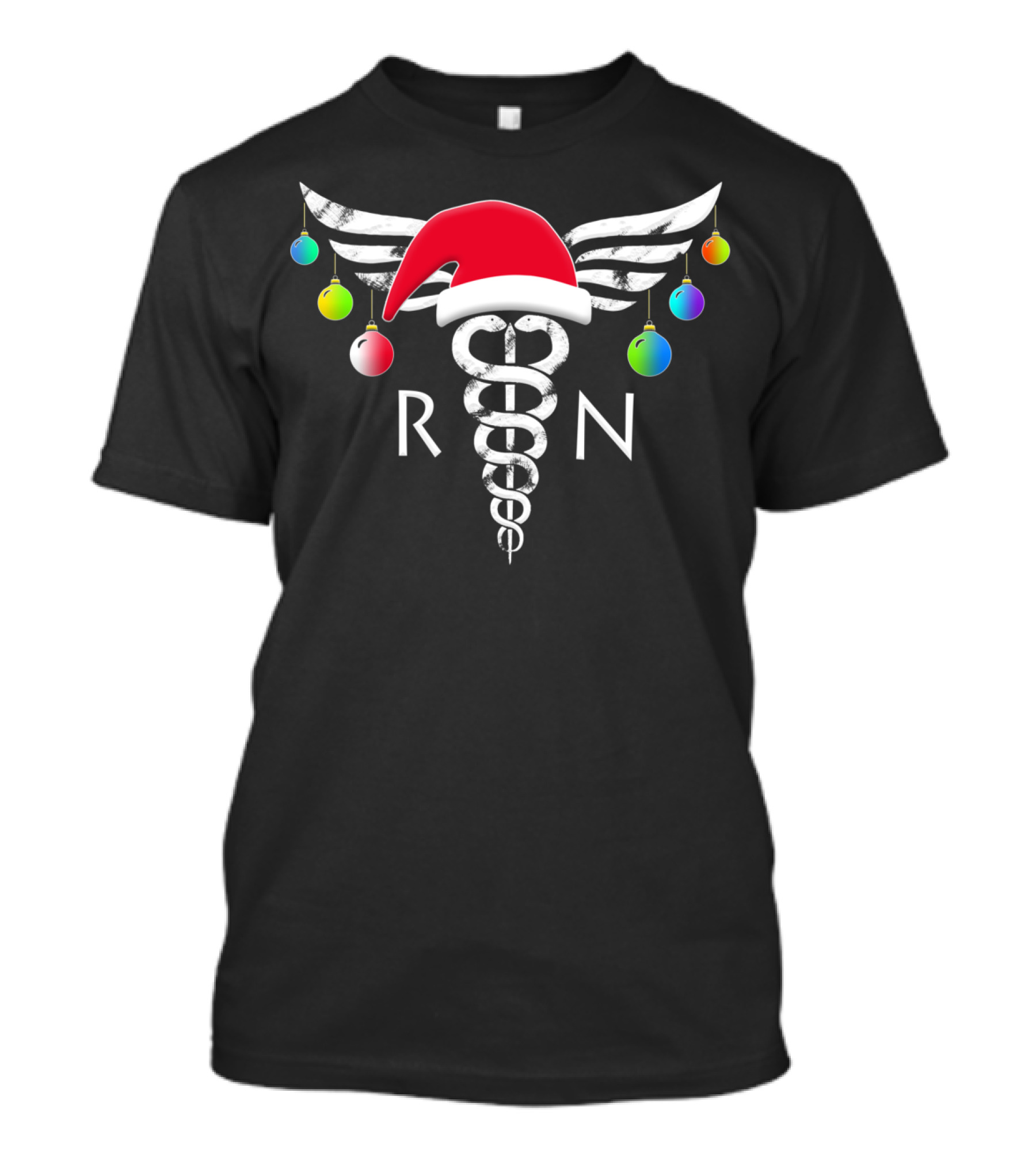 RN Christmas Caduceus With Santa Hat And Ornaments T-Shirt