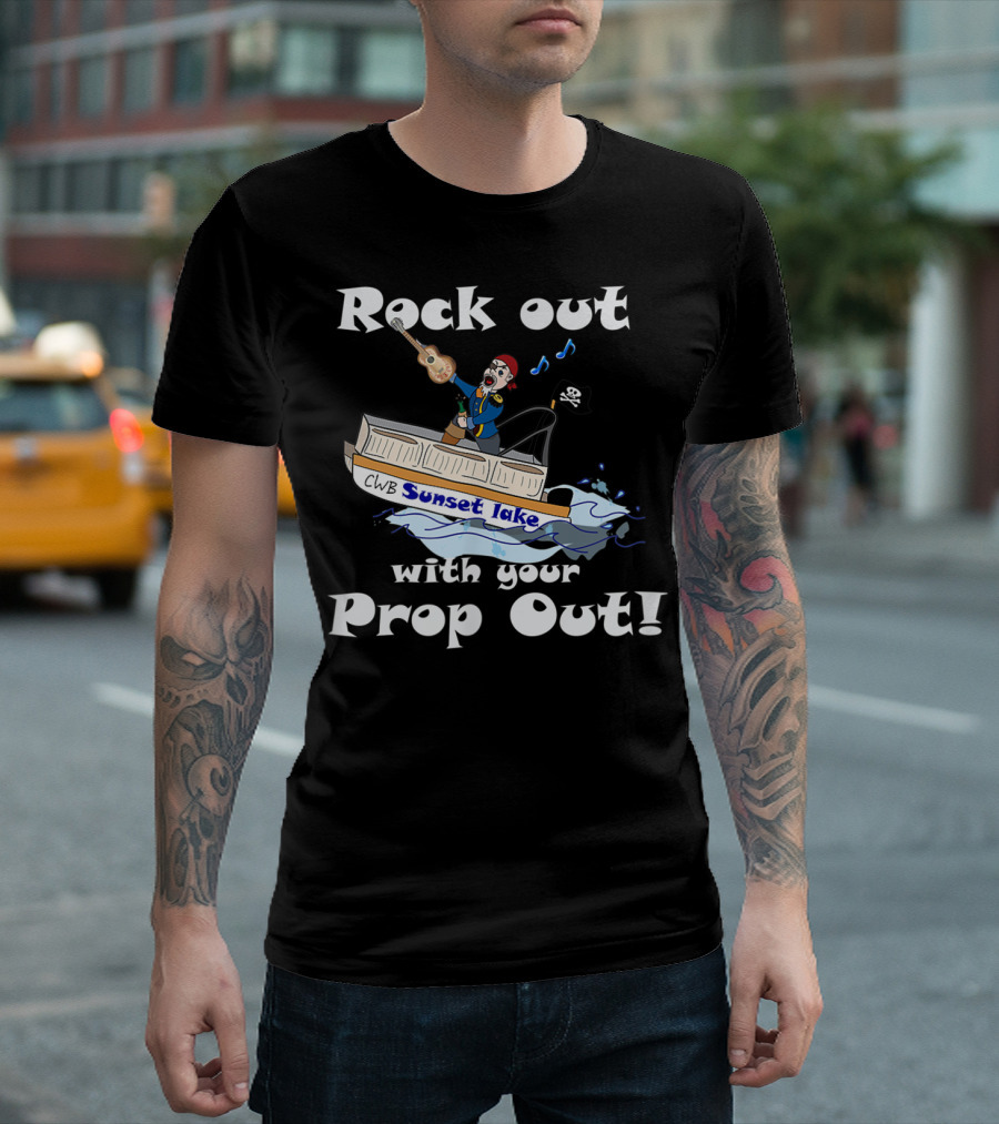 Rock Out With Your Prop Out CWB Sunset Lake Pirate Boat Guitar Music T-Shirt