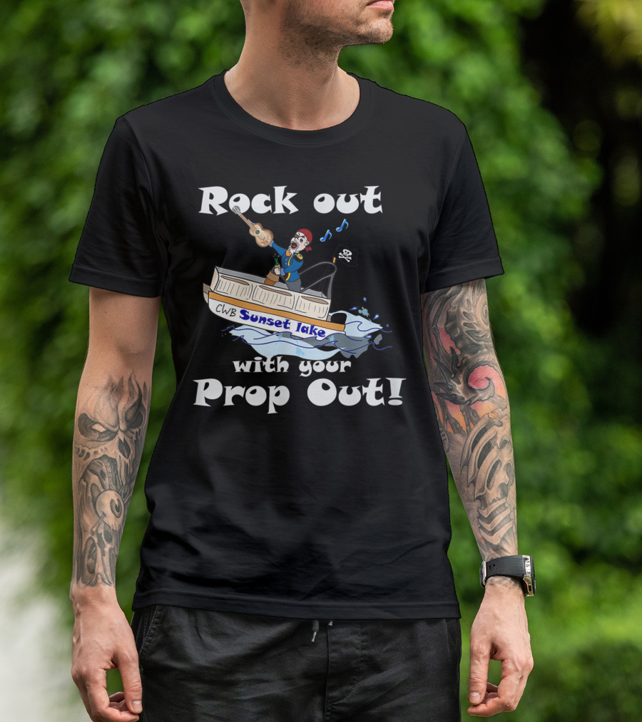 Rock Out With Your Prop Out CWB Sunset Lake Pirate Boat Guitar Music T-Shirt