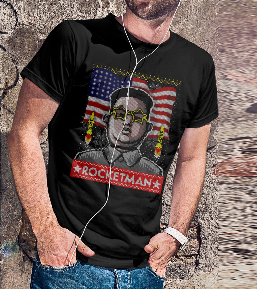 Rocketman Kim Jong Un Funny American Flag Star Glasses T-Shirt
