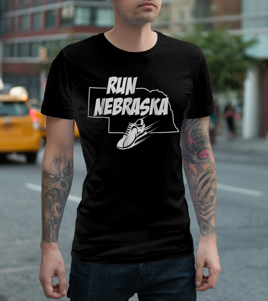 Run Nebraska Running Shoe and State Outline T-Shirt