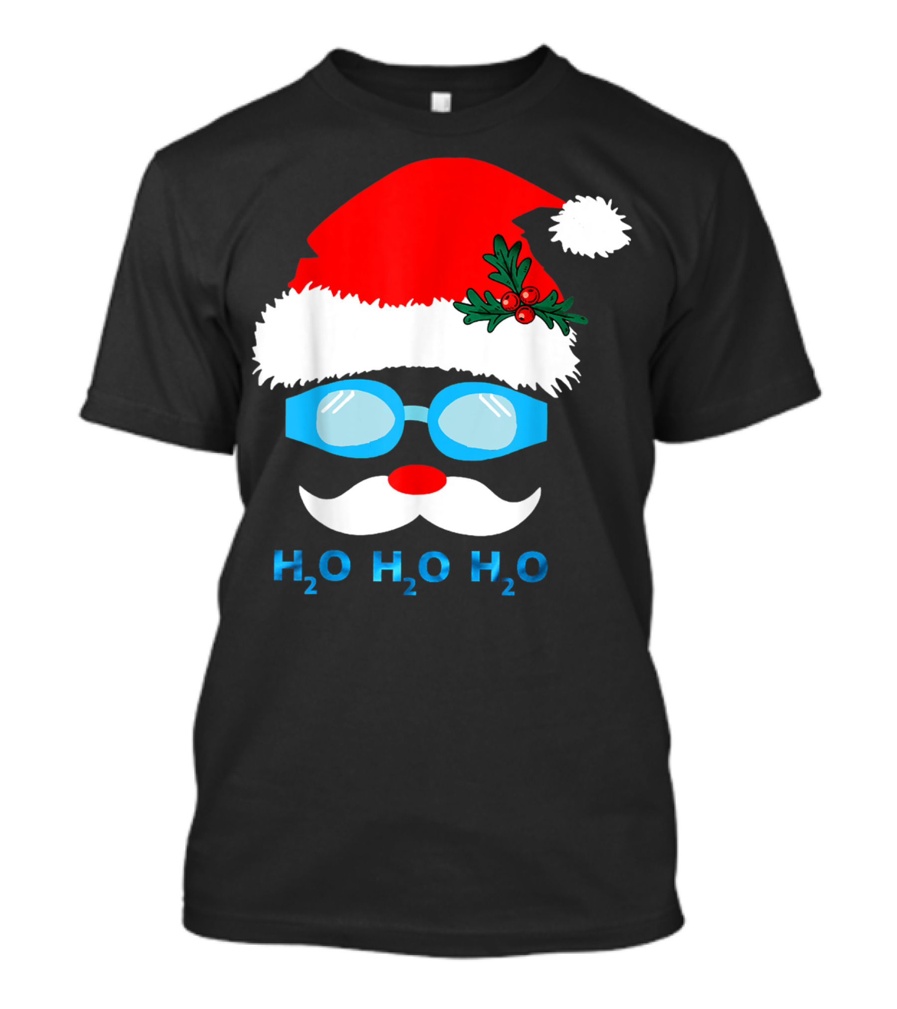Santa's Swimming H2O Santa Hat Goggles Beard Mustache T-Shirt