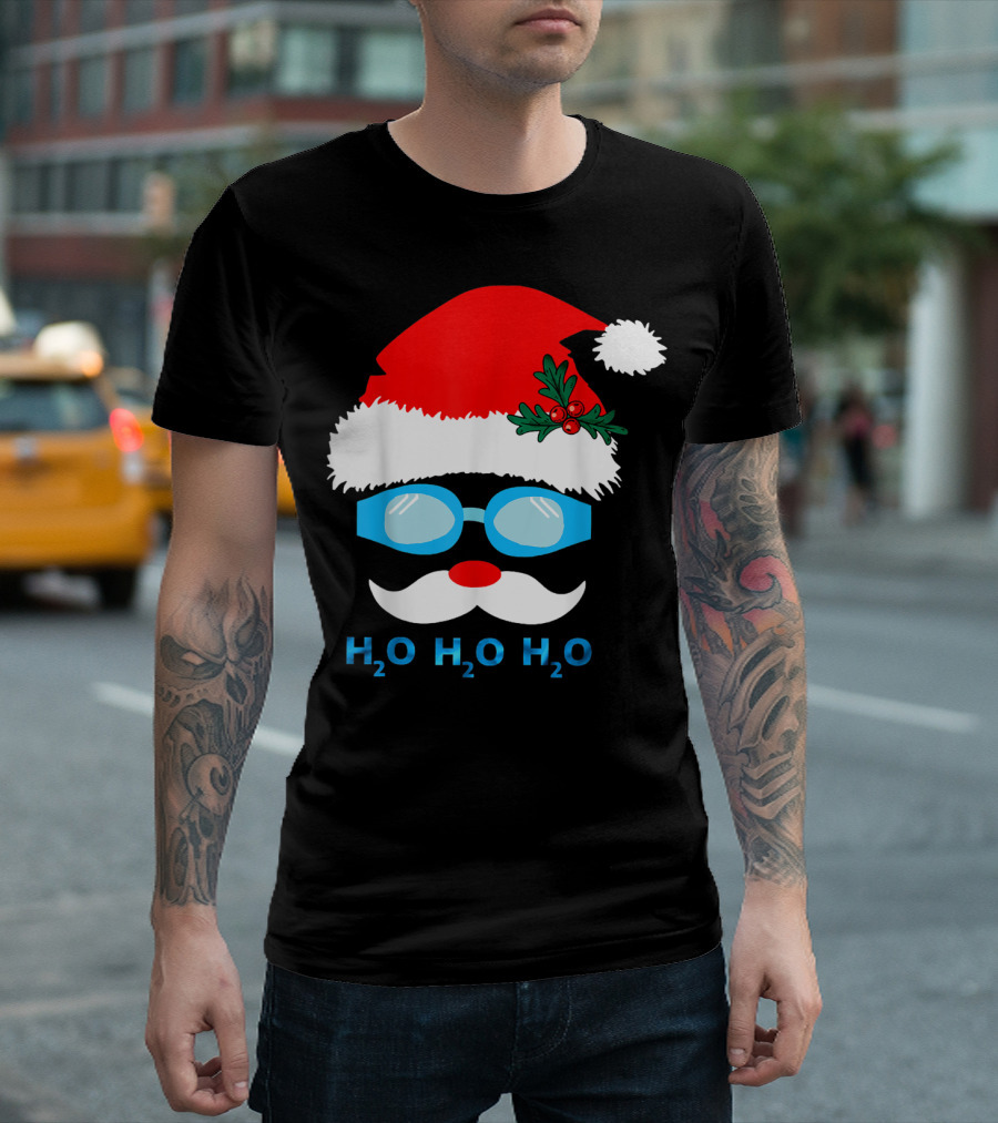 Santa's Swimming H2O Santa Hat Goggles Beard Mustache T-Shirt