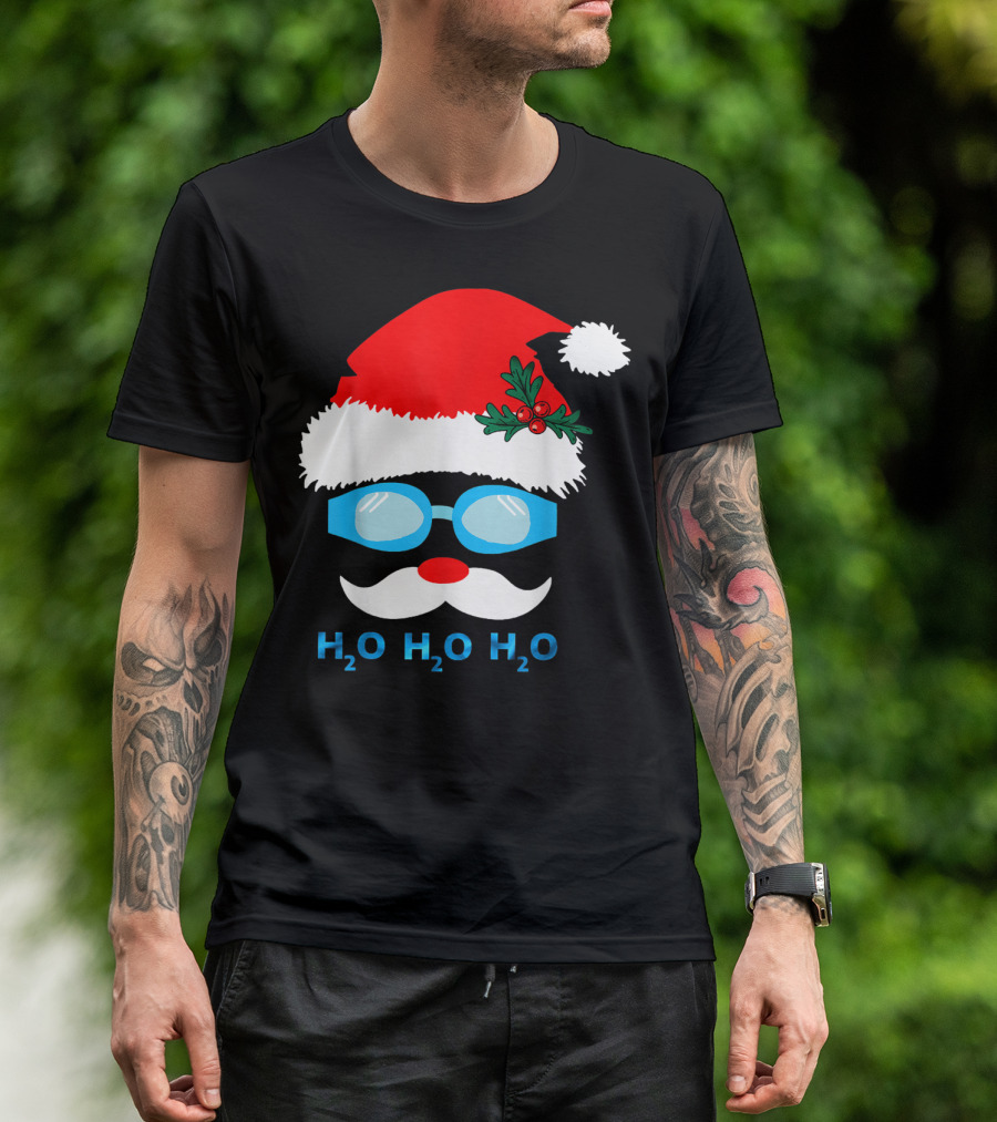Santa's Swimming H2O Santa Hat Goggles Beard Mustache T-Shirt