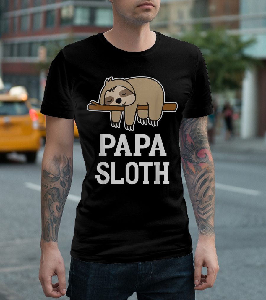 Papa Sloth Sleepy Sloth on Tree Happy Daddy T-Shirt
