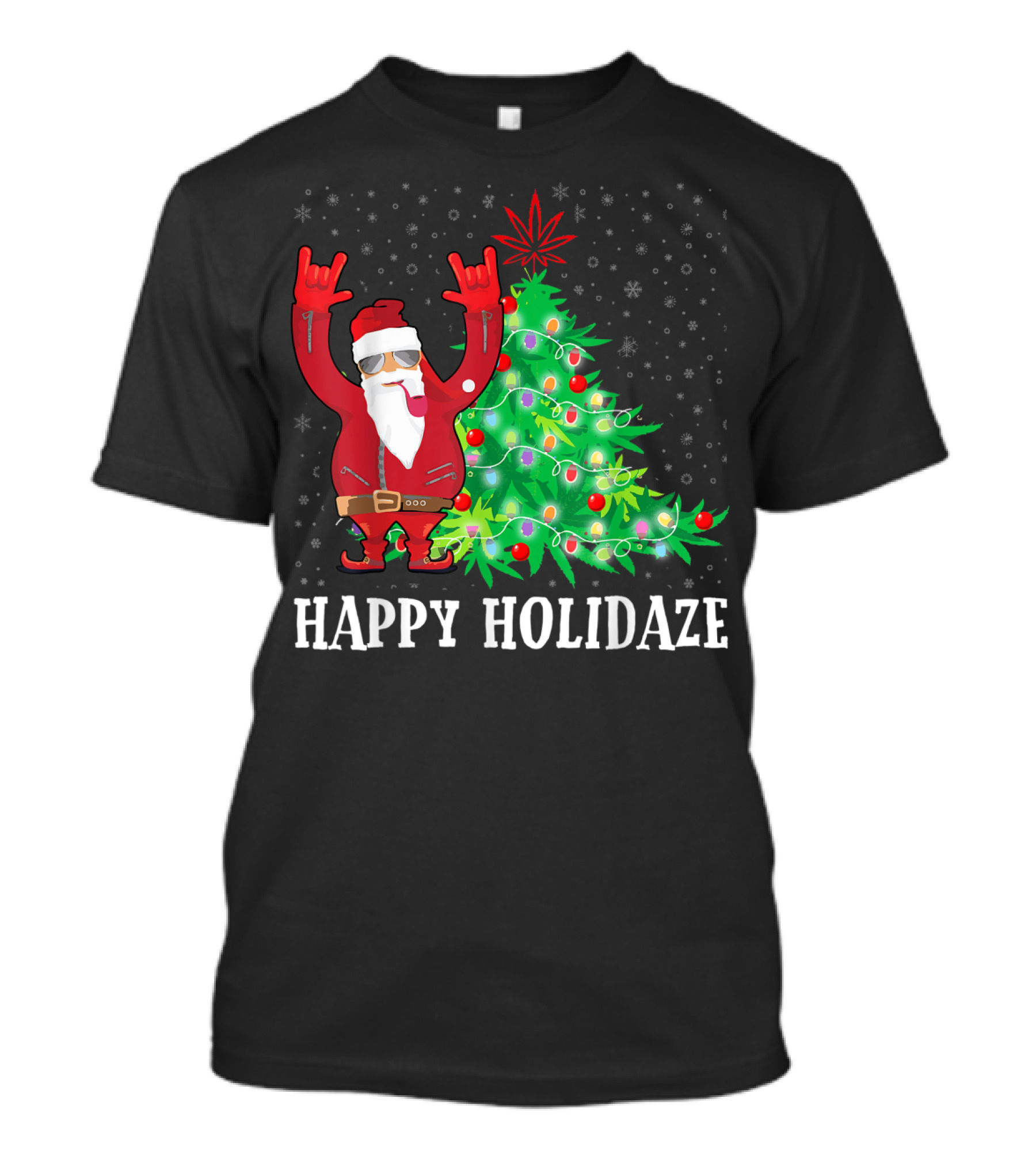 Happy Holidaze Smoking Santa Cannabis Christmas Tree T-Shirt