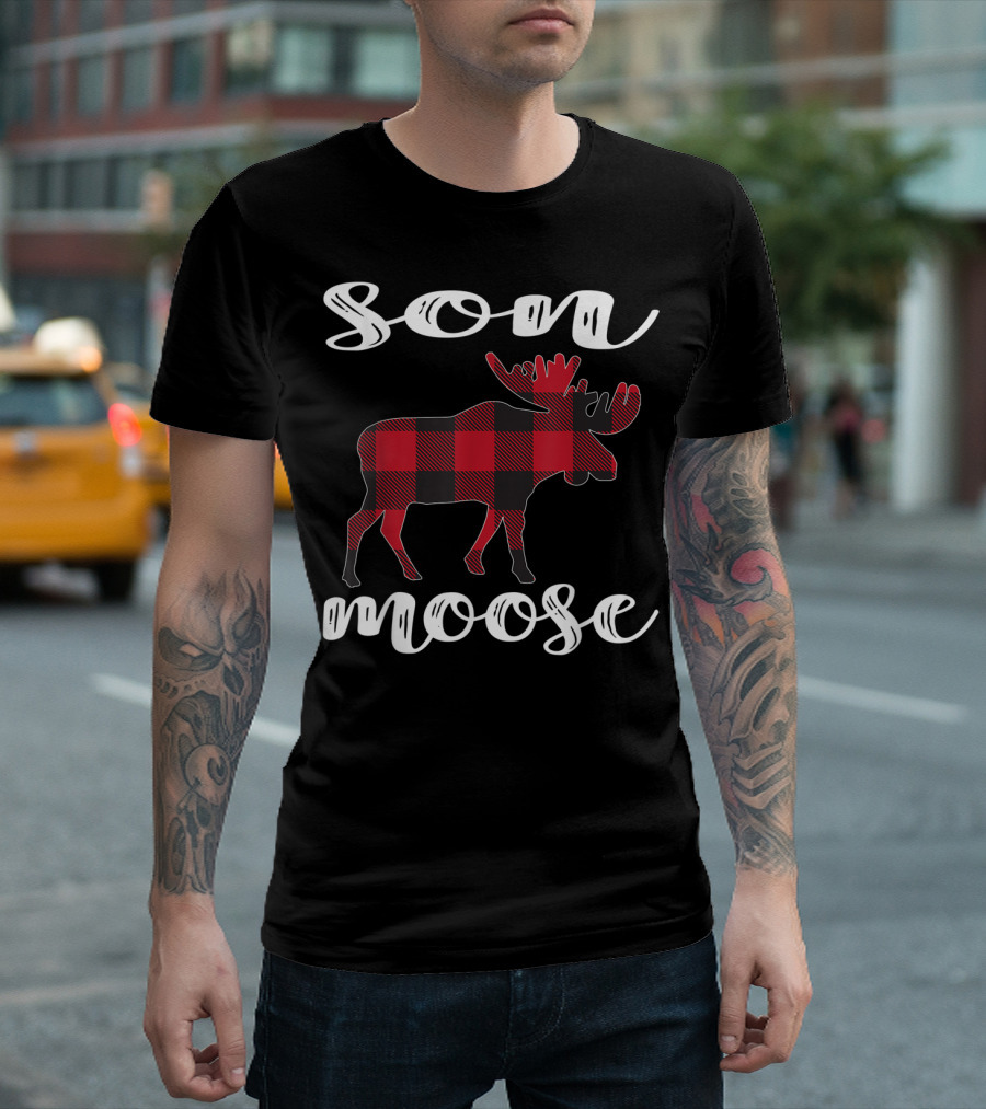 Son Moose Red Plaid Buffalo Check Moose T-Shirt