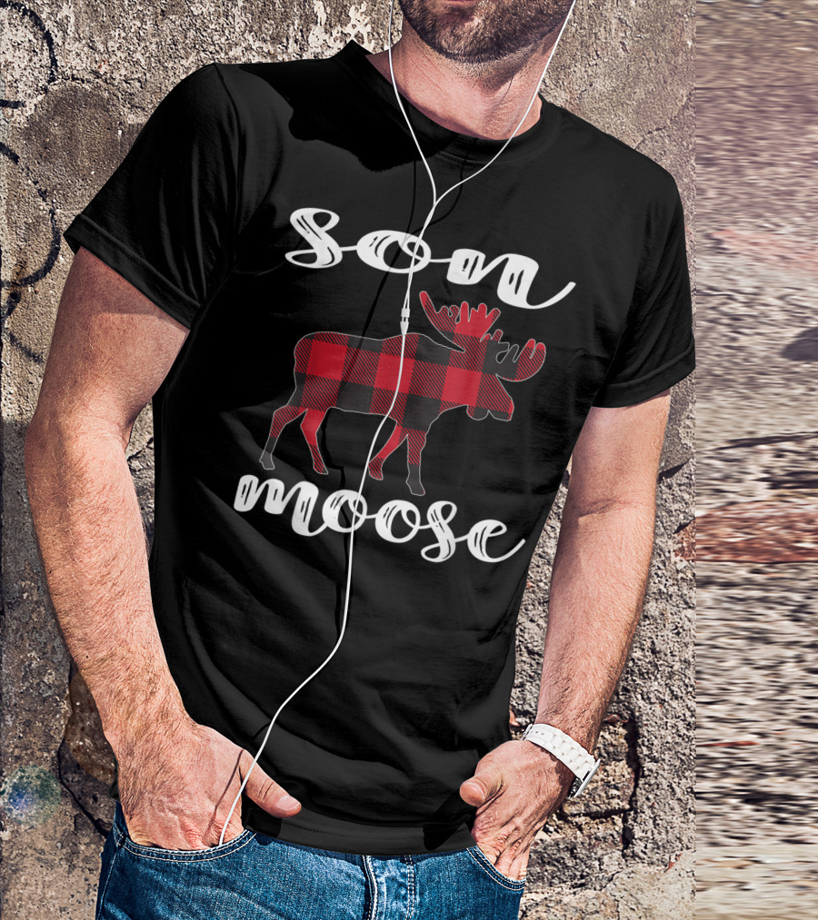 Son Moose Red Plaid Buffalo Check Moose T-Shirt
