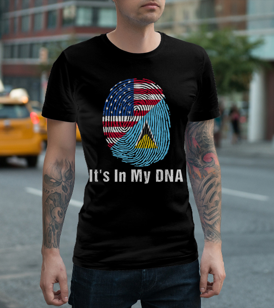 It's In My DNA St Lucia Flag USA Flag Fingerprint T-Shirt
