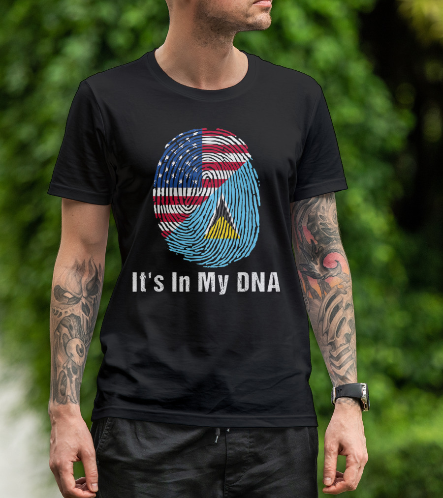 It's In My DNA St Lucia Flag USA Flag Fingerprint T-Shirt