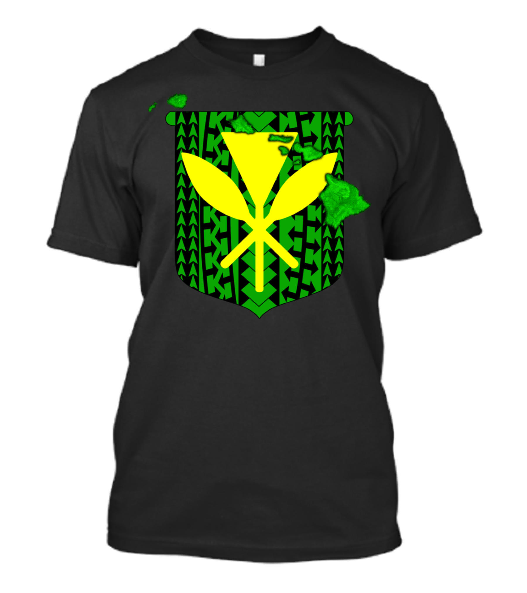 Tribal Kanaka Maoli Hawaiian Islands Shield With Green And Yellow T-Shirt