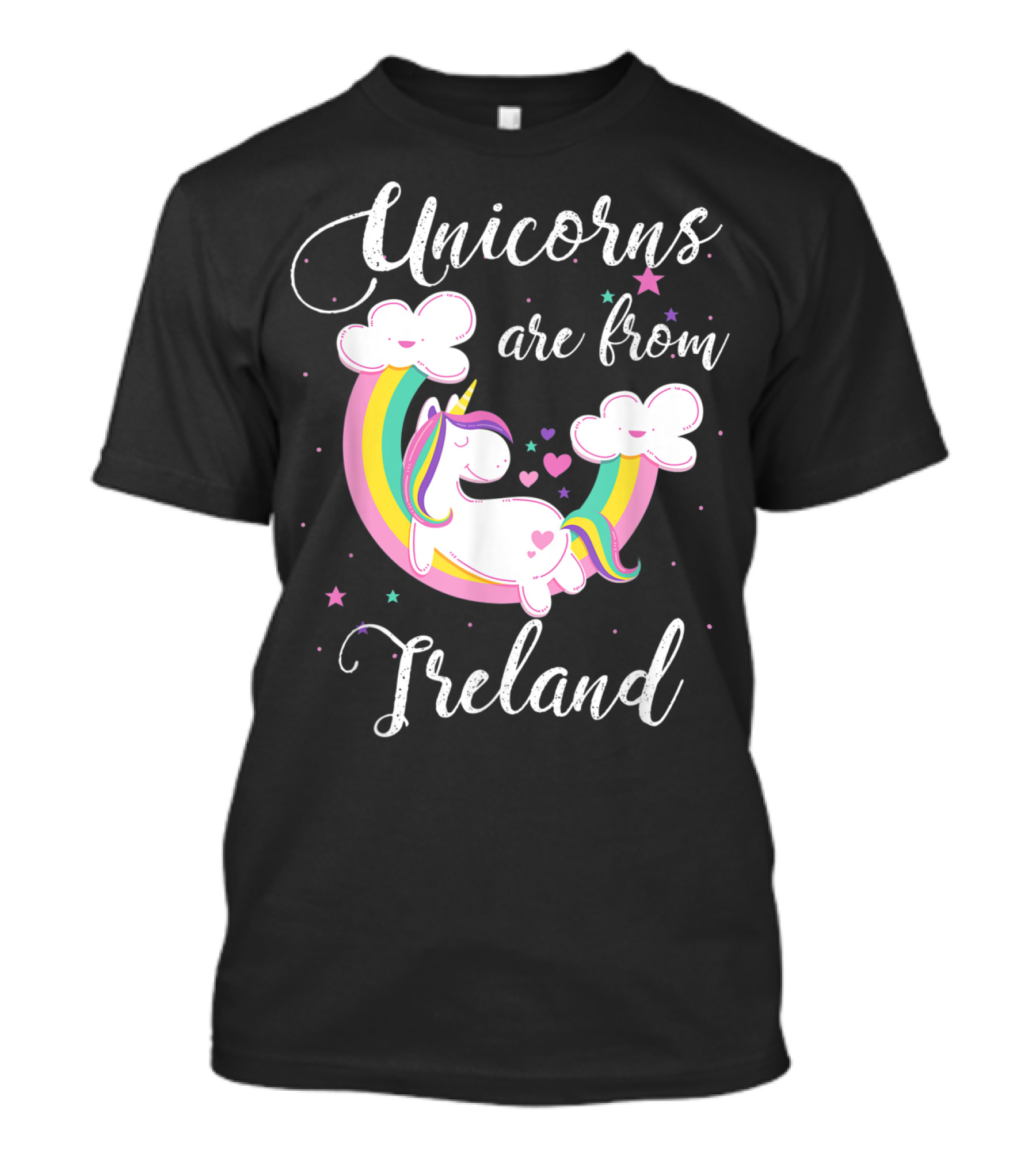 Unicorns Are From Ireland Rainbow Clouds Hearts T-Shirt