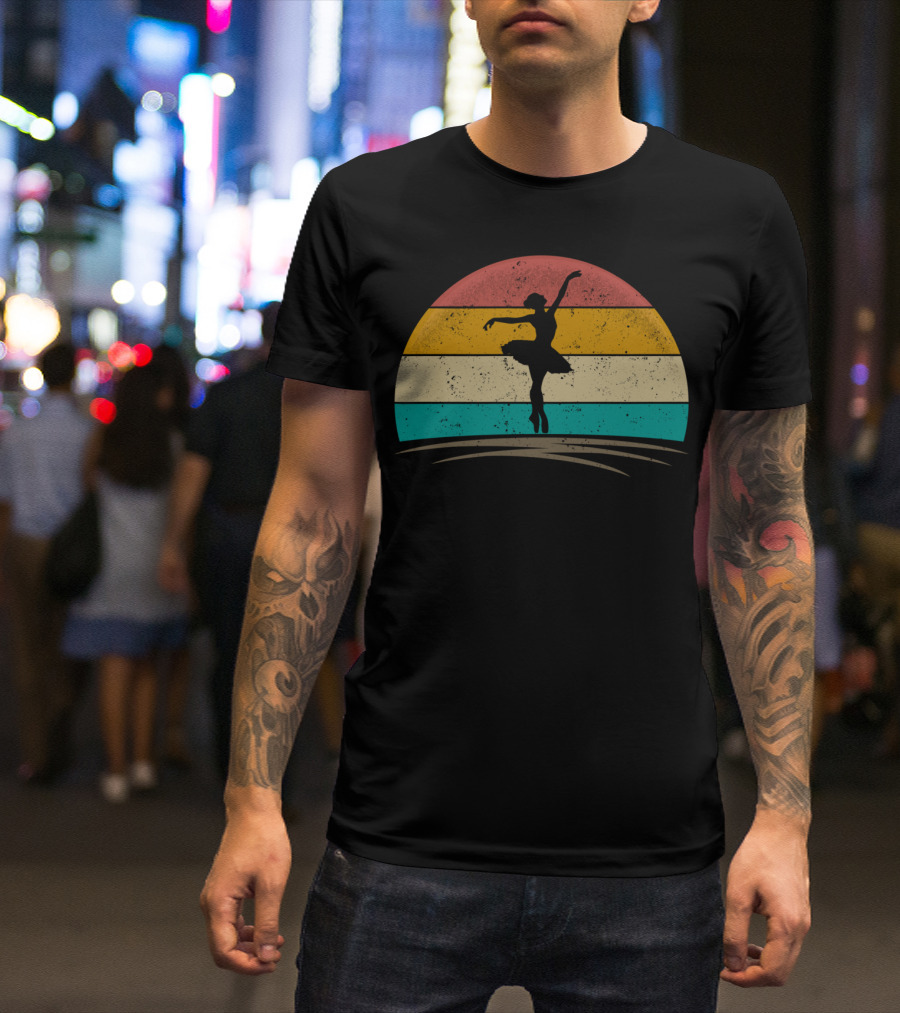 Vintage Distressed Retro Sunset Ballerina Ballet T-Shirt