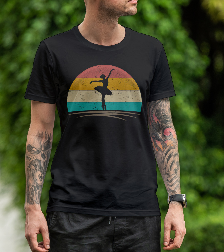 Vintage Distressed Retro Sunset Ballerina Ballet T-Shirt