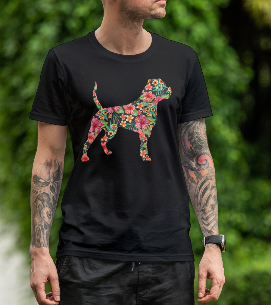 American Bulldog Floral Pattern Funny Dog T-Shirt