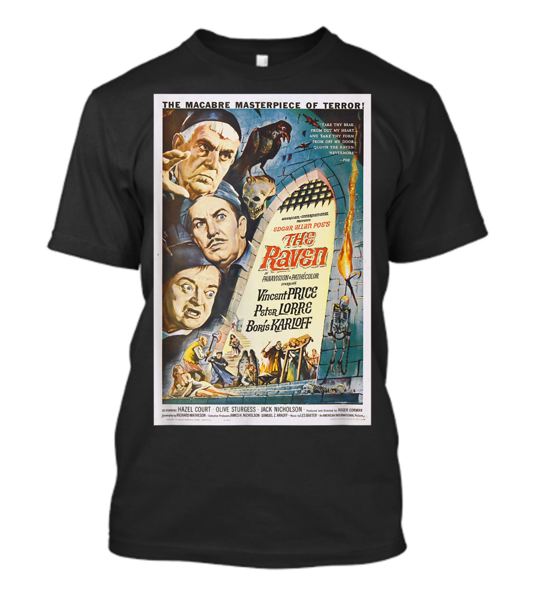 The Raven Edgar Allan Poe Vincent Price Peter Lorre Boris Karloff Classic Horror Movie T-Shirt