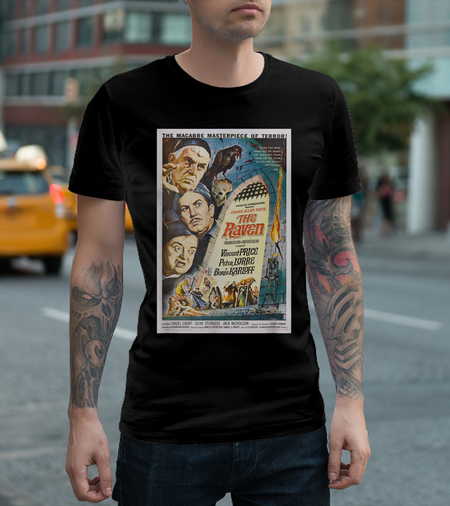 The Raven Edgar Allan Poe Vincent Price Peter Lorre Boris Karloff Classic Horror Movie T-Shirt