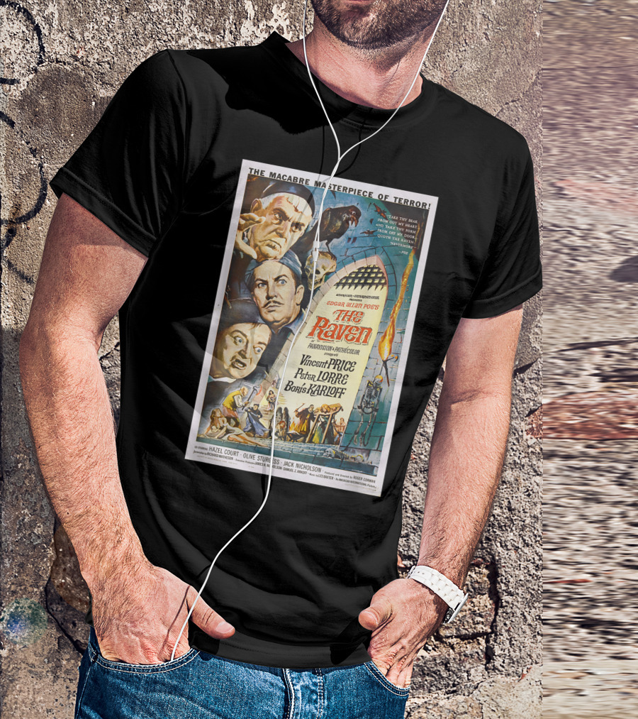 The Raven Edgar Allan Poe Vincent Price Peter Lorre Boris Karloff Classic Horror Movie T-Shirt
