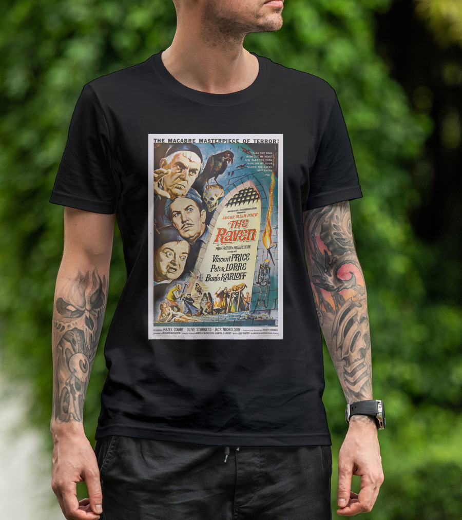 The Raven Edgar Allan Poe Vincent Price Peter Lorre Boris Karloff Classic Horror Movie T-Shirt