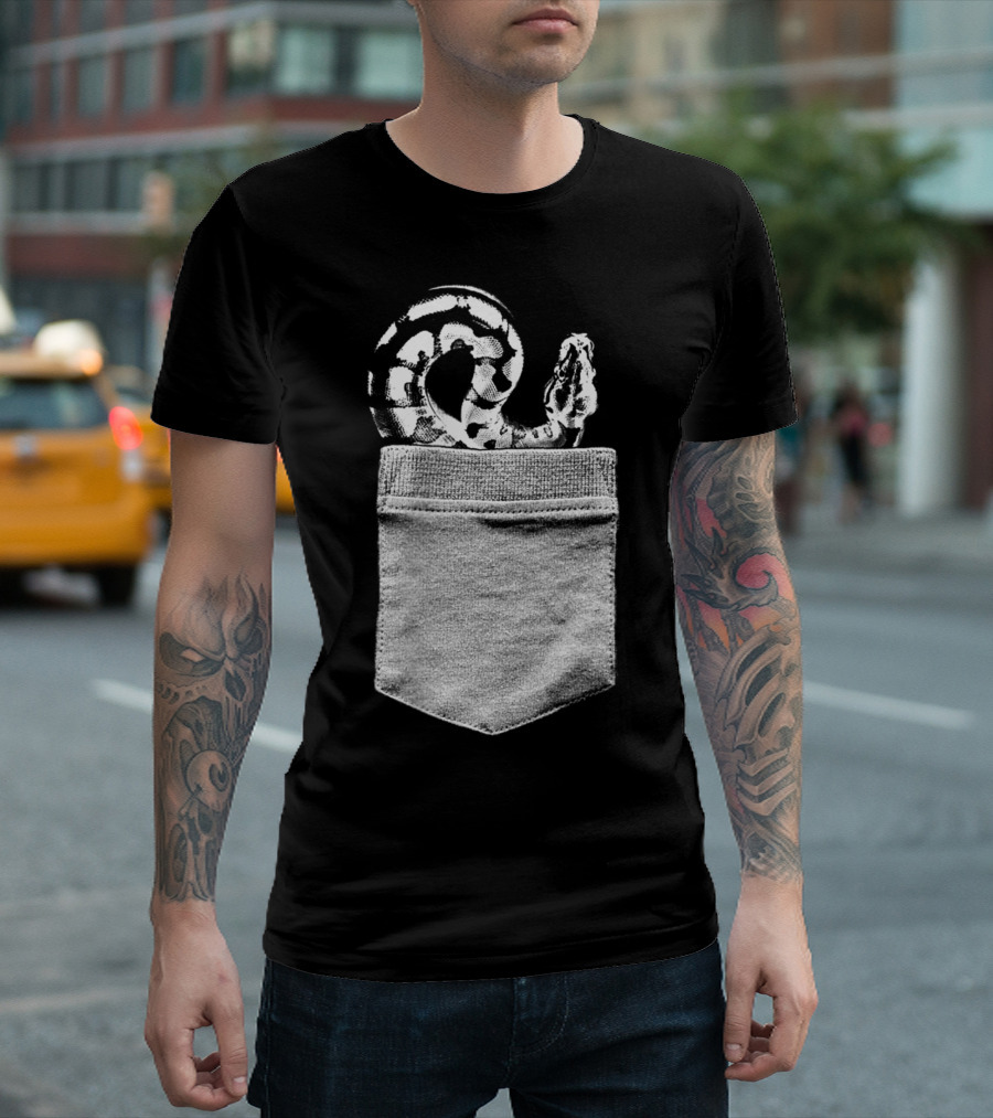 Ball Python Peeking From Classic Vintage Pocket T-Shirt