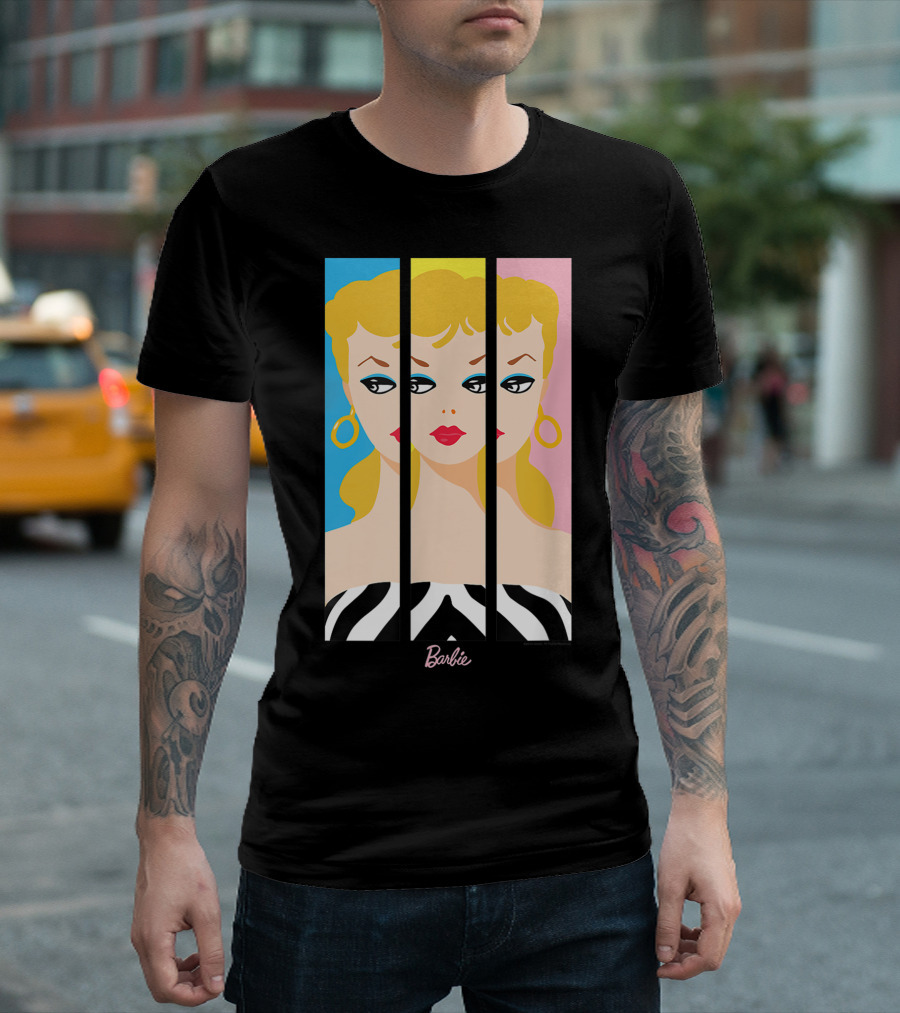 Barbie 60th Anniversary Triple Portrait With Retro Colors And Zebra Stripes T-Shirt